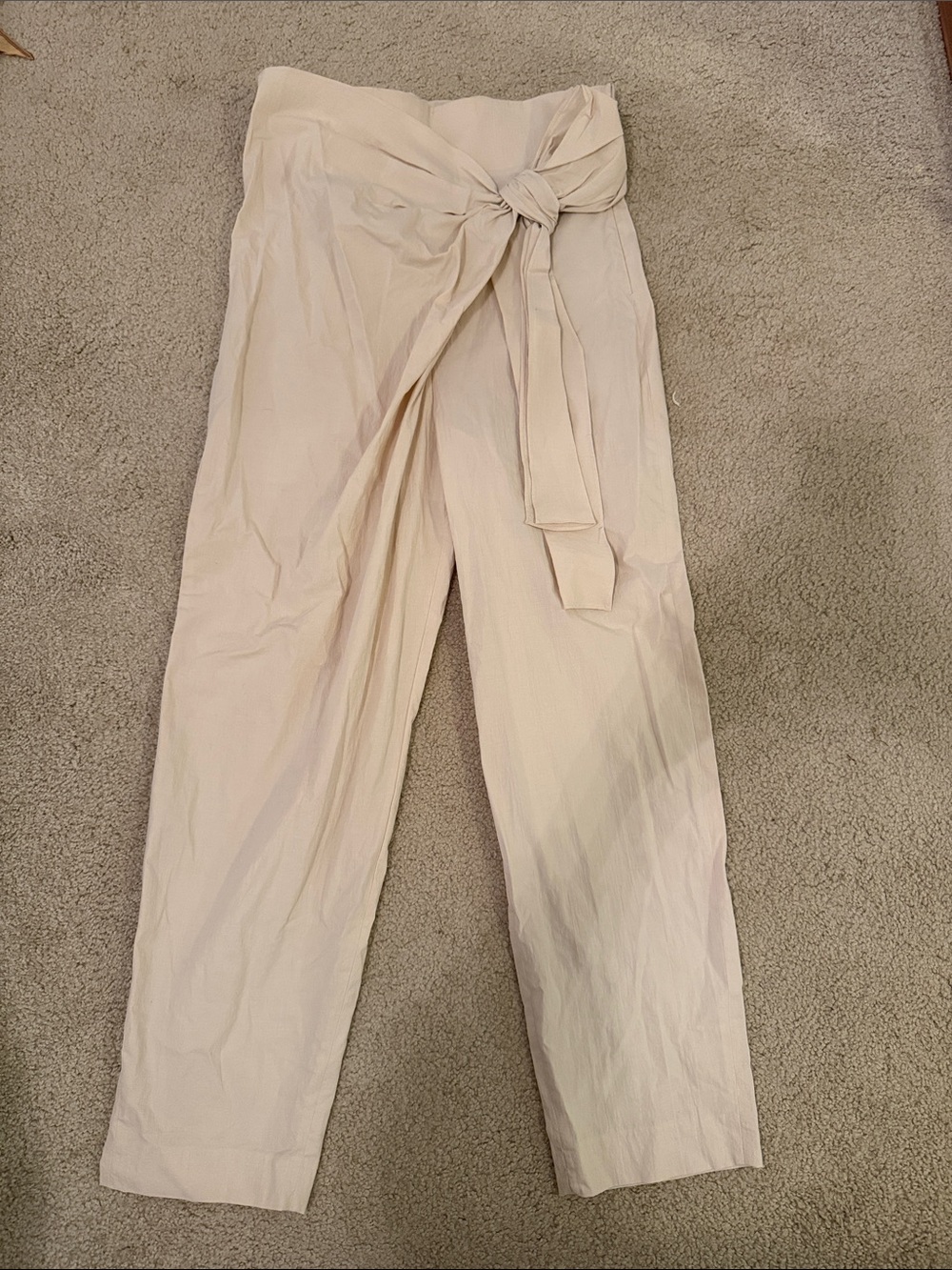 Zara Cream Tie-Waist High-Rise Trousers